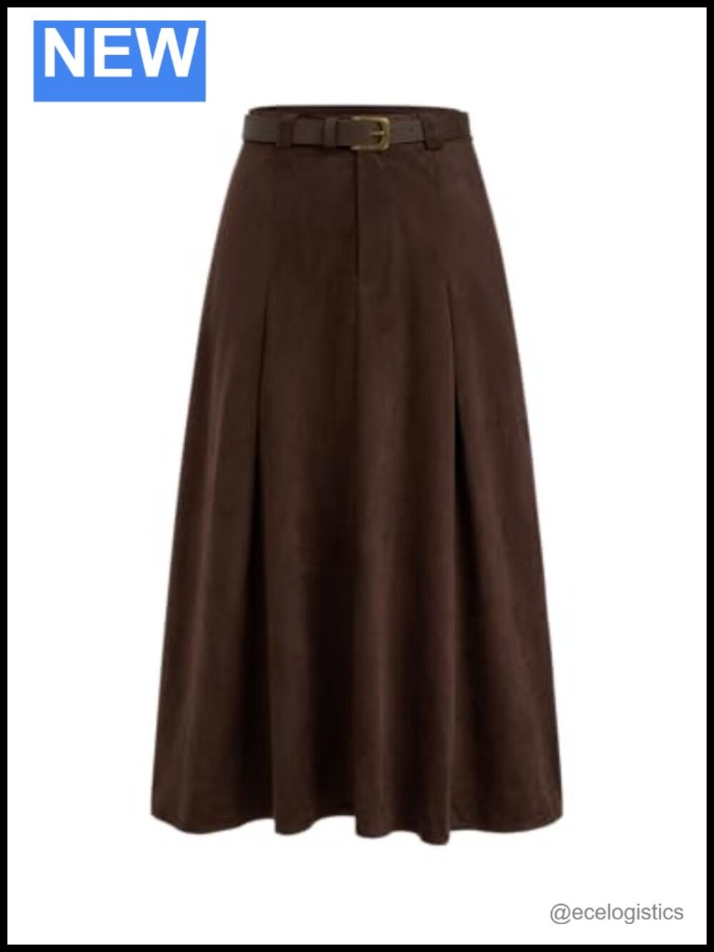 Faux Suede Pleated Maxi Skirt High Waist A-Line with Belt